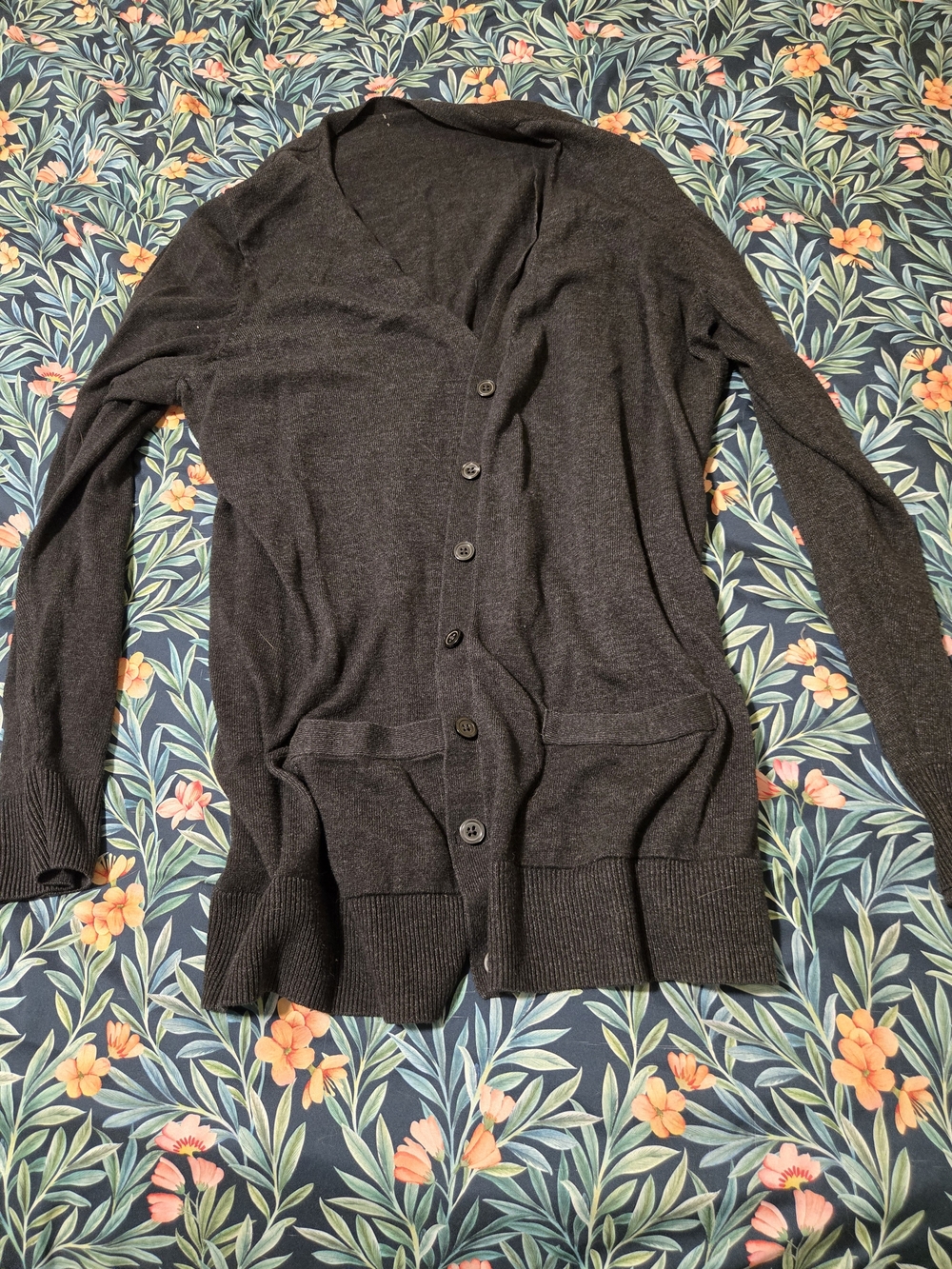 Women's Charcoal Gray V-Neck Button Cardigan Sweater